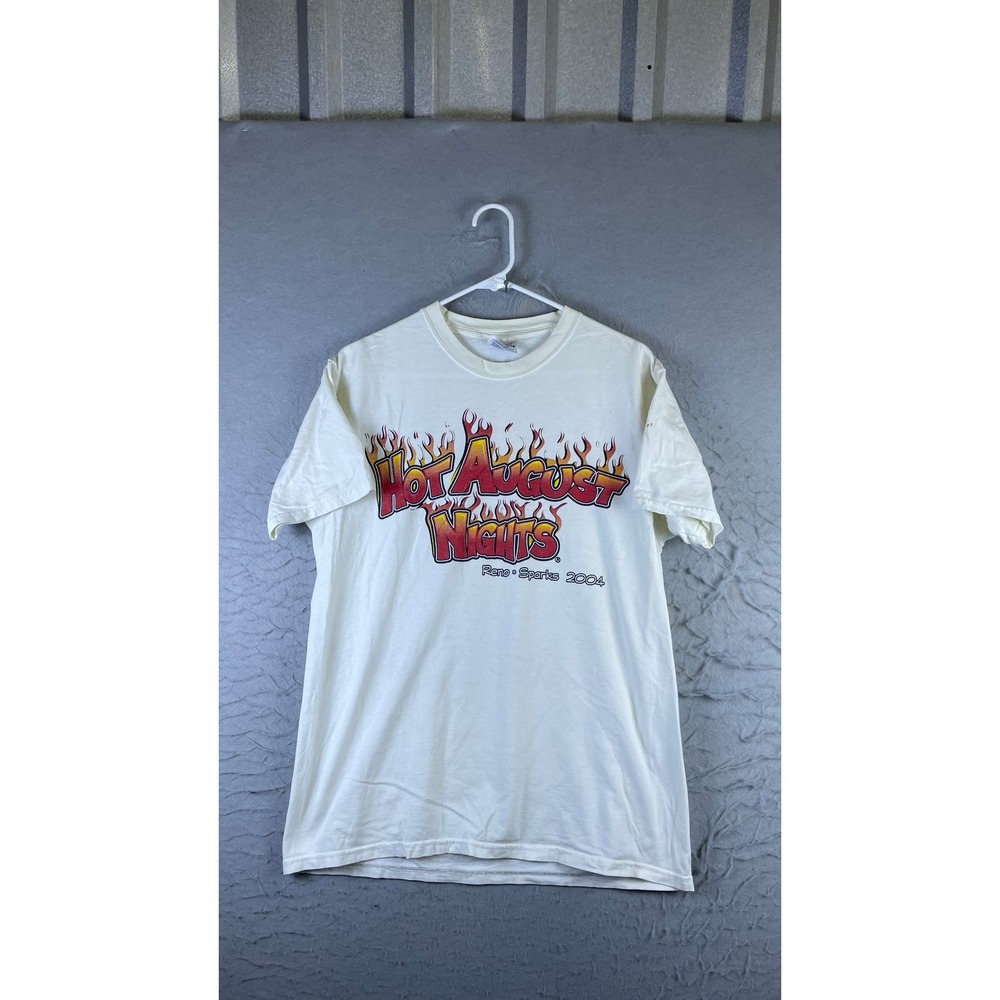 Hanes T-Shirt Mens M White Good Hot August Nights Reno Sparks 2004 Car Graphic